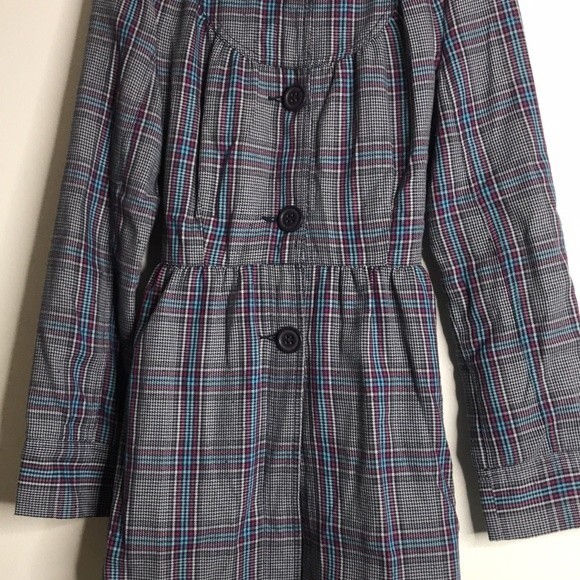 Vintage roxy plaid flannel fall Y2K trench coat size small cute - Picture 3 of 12